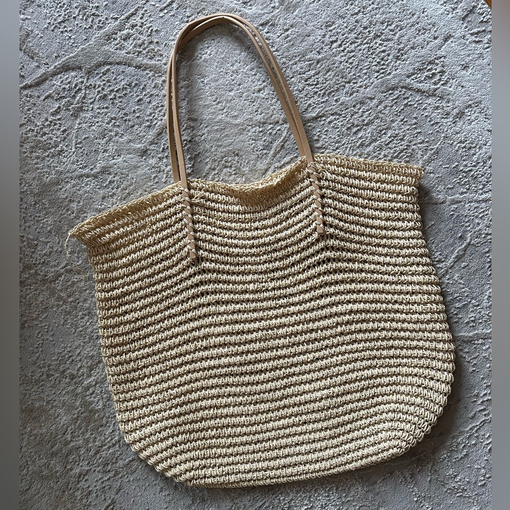 Aqua Natural Woven Tote Bag